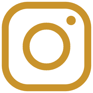 gold instagram logo featuring a hollow gold rounded square with a hollow gold circle in the center
