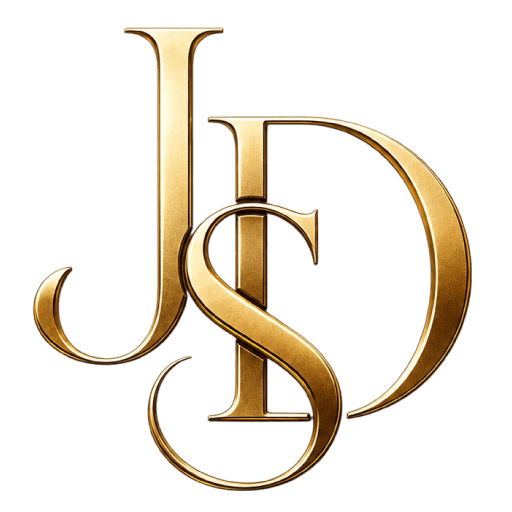 monogram logo featuring the letters J, D, S in a stacked layout in a gold gradient color